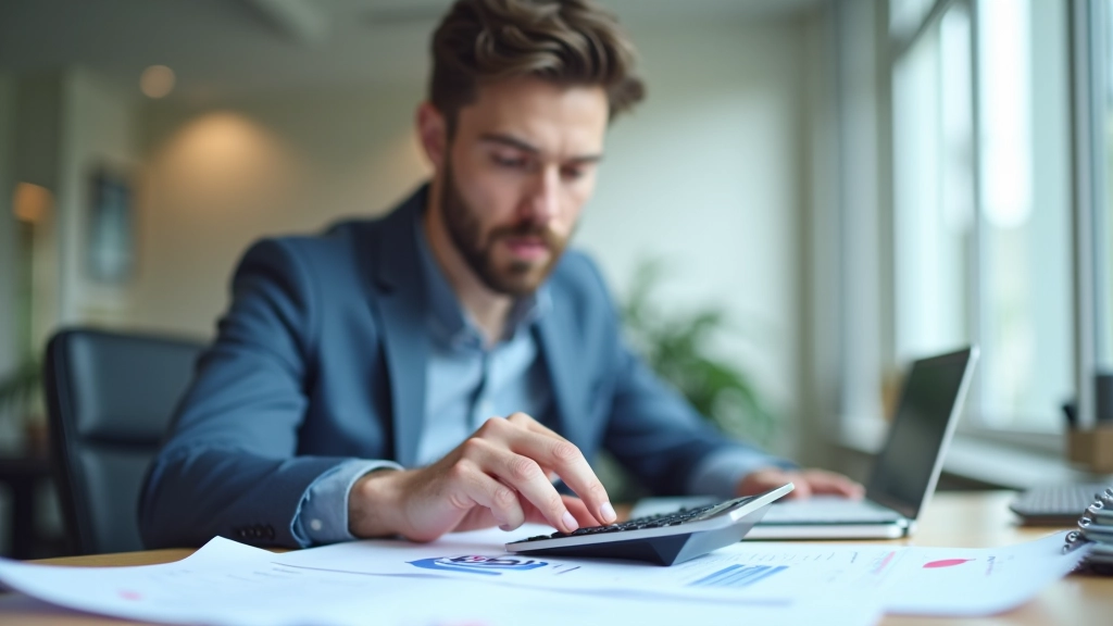 Statistiker bei der Datenanalyse mit Tabellen und Diagrammen auf dem Schreibtisch