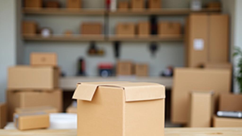 Online-Shopping Setup mit Laptop, Paketen und Liefermaterialien