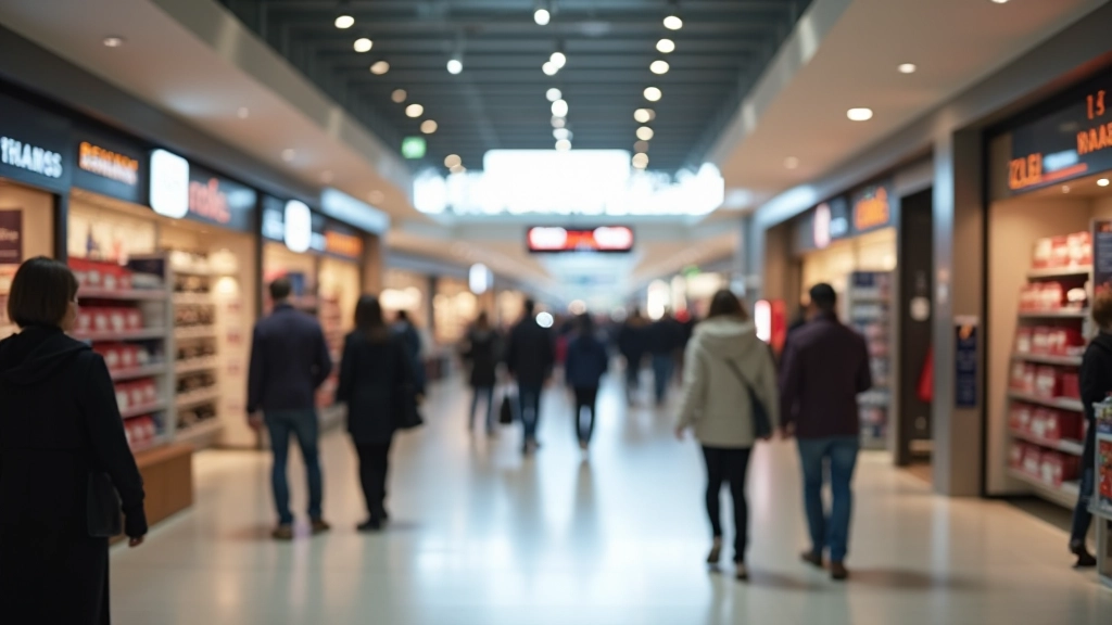 Modernes Einzelhandelszentrum mit Kunden beim Einkaufen und Geschäftsaktivität