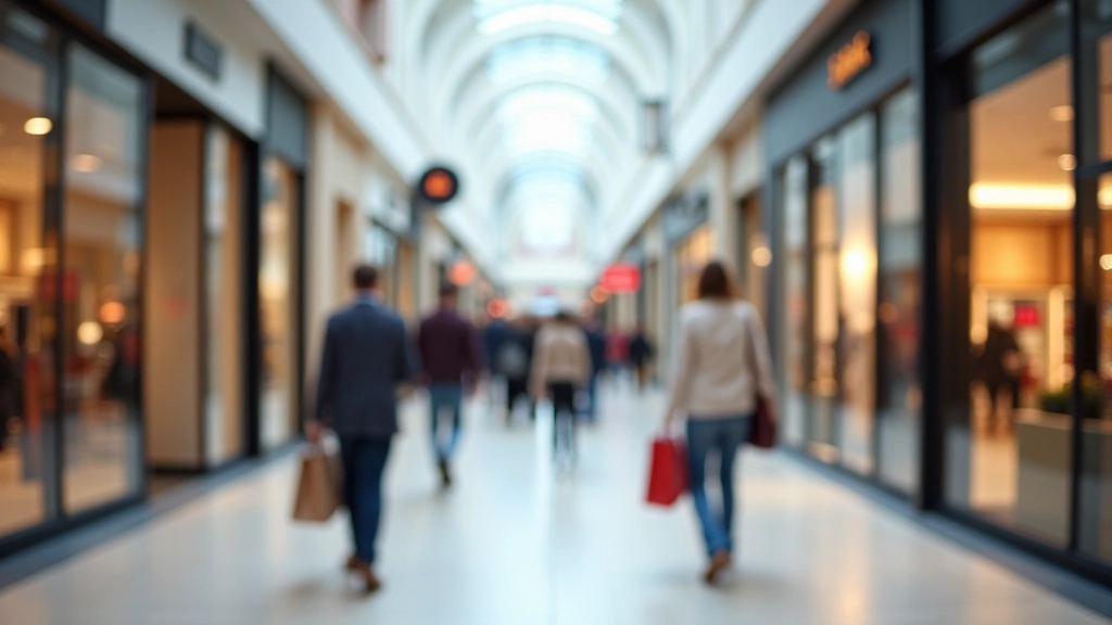 Einzelhandelszentrum in Deutschland mit Geschäften und Kunden beim Einkaufen